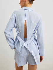 Cotton Striped Back Tie Shirt Shorts Set