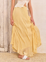 High-Waist Asymmetric Hem Crinkled Skirt