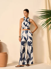 Floral Print Halter Top With Pants Set