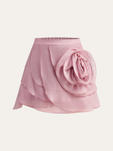 Semi-Sheer Chiffon Draped Skort With 3D Rosette