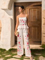 Floral Peplum Top With Pants Set
