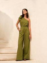 Cotton & Linen One-Shoulder Top With Pants Set