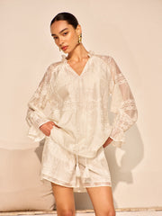 Embroidery Detail Long Sleeve Shorts Set