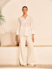 Cotton Eyelet Embroidered Semi-Sheer Top