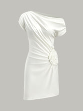 One-Shoulder Ruched Dress With Rosette Detail