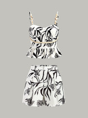 Floral Print Peplum Top With Shorts Set