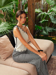 Crochet One-Shoulder Top With Contrast Stitching