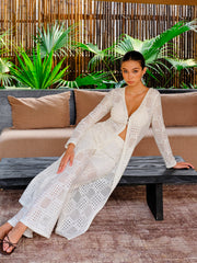 High-Waist Semi-Sheer Crochet Pants
