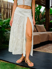 Burnout Floral Side-Split Skirt