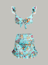 Floral Print Bikini Set With Cover-Up Skirt