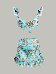 Floral Print Bikini Set With Cover-Up Skirt