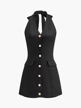 Button Front Halter Jumpsuit