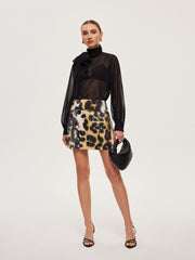 Leopard Print High-Waist Zipper Wrap Skirt