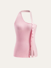 Asymmetrical Halter Button Knit Top