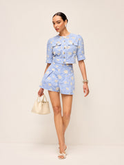 Floral Embroidered Pleated Shorts