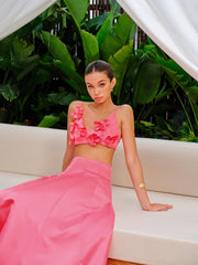 Floral Embellished Crop Top With A-Line Skirt Set