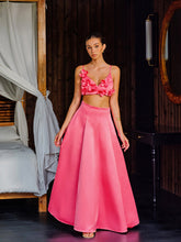 Floral Embellished Crop Top With A-Line Skirt Set