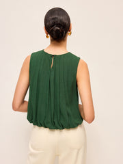 Pleated Cotton & Linen Sleeveless Top