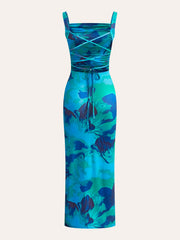 Criss-Cross Tie Back Printed Dress