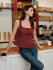 Square-Neck Zipper Tank Top