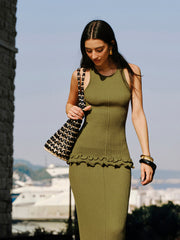 Lettuce Trim Sleeveless Knit Skirt Set