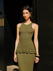 Lettuce Trim Sleeveless Knit Skirt Set