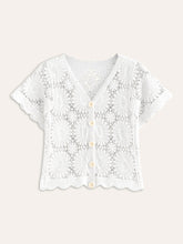 Crochet Floral Button-Front Cardigan