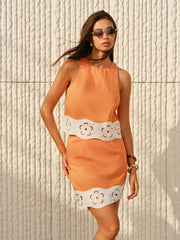 Halter Neck Sleeveless Top With Floral-Cutout Detail