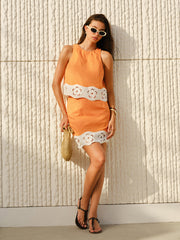 Floral-Cutout Hem Skirt