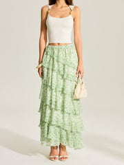 Semi-Sheer Golden Polka Dot Chiffon Tiered Skirt