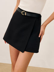 Mid-Waist Belted Wrap Skort