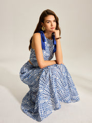 Sleeveless Contrast-Trim Top And Elastic-Waist Maxi Skirt Set
