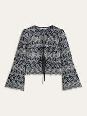 Embroidered Blouse with Tie-Front
