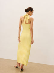 Halter Neck Ribbed Knit Dress