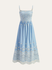 Semi-Sheer Embroidered Eyelet Cami Dress