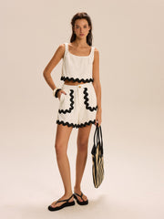 Cropped Tank Top And Scalloped-Trim Shorts Set