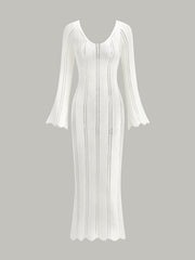 Hollow Ruffle Slim Maxi Sweater Dress