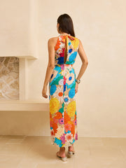 Floral Print Maxi Dress with Tie Back
