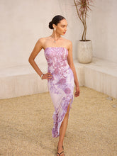 Strapless Floral Print Split Dress