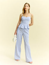 Striped Peplum Top and Wide-Leg Pants Set