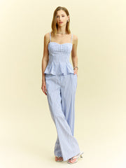 Striped Peplum Top and Wide-Leg Pants Set