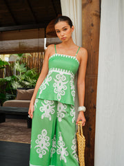 Floral Print Cami Top With Wide-Leg Pants Set