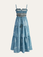 Printed Spaghetti Strap Tiered Maxi Dress