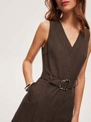 Linen Belted V-Neck Jumpsuit