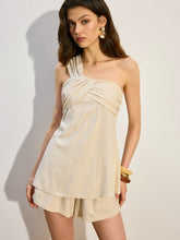 One-Shoulder Linen & Cotton Shorts Set