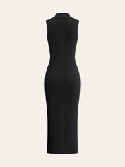 Ribbed Knit Button-Down Midi Dress