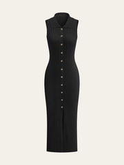 Ribbed Knit Button-Down Midi Dress