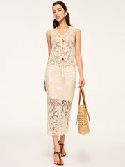 Sheer Crochet Tie-Front Cardigan