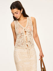 Sheer Crochet Tie-Front Cardigan