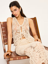 Sheer Crochet Tie-Front Cardigan